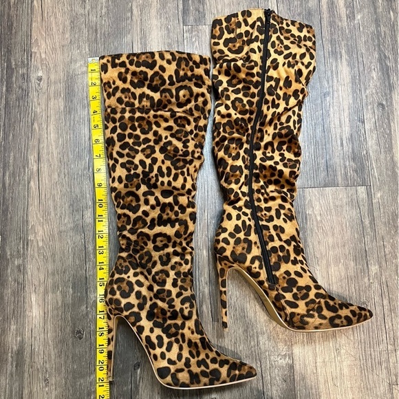 F21 Animal Print Brown Tan Suede High Heel Pointed Toe Stiletto Boots Size 8.5 - Picture 11 of 12